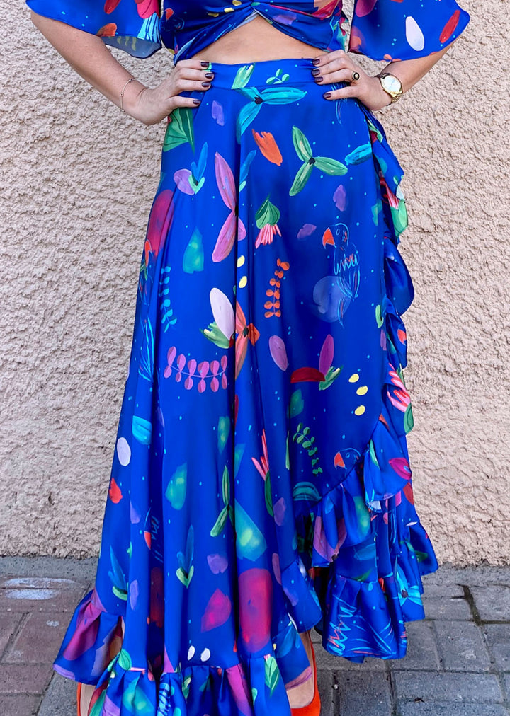 Pollera Augusta | Pájaro Fondo Azul