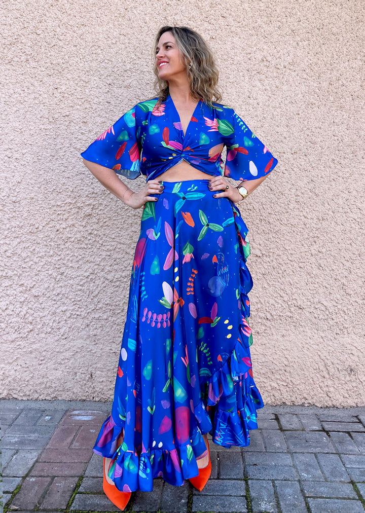 Pollera Augusta | Pájaro Fondo Azul