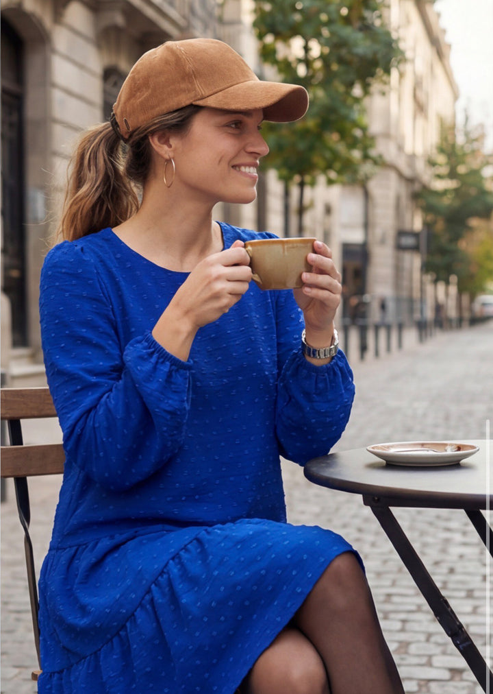Vestido Gloria azulino - vestido mujer elegante para matrimonio cóctel o salidas especiales hecho en Chile | Victoria Raveau
