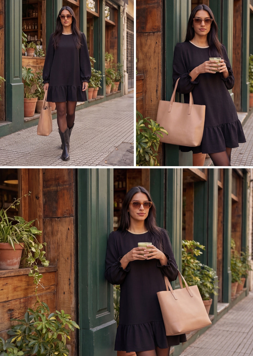 Vestido Mila | Negro, arena