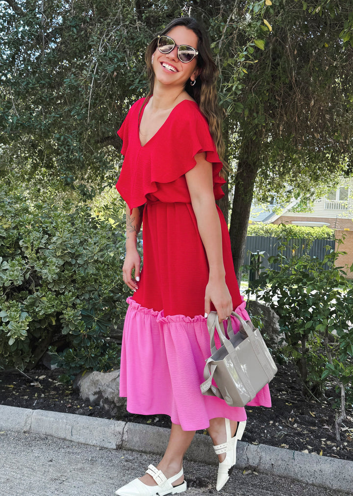 Vestido Clara | Fucsia + Rojo