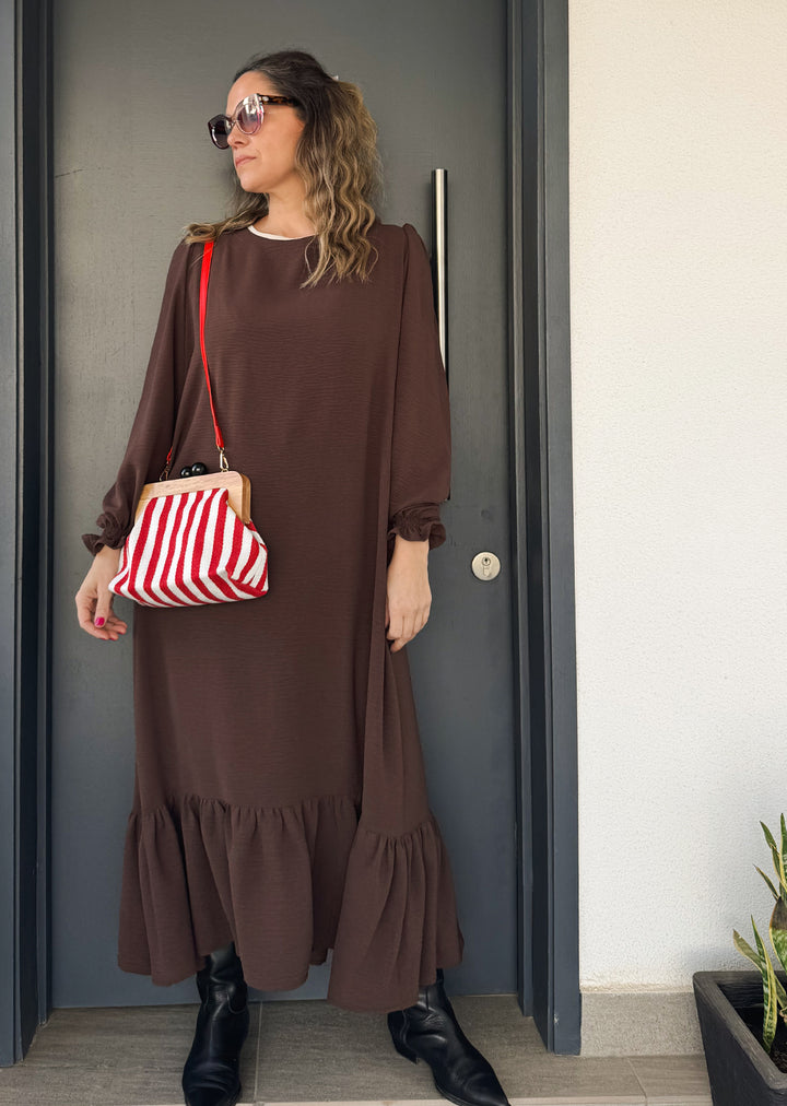 Vestido Gloria maxi | Chocolate cuello crudo
