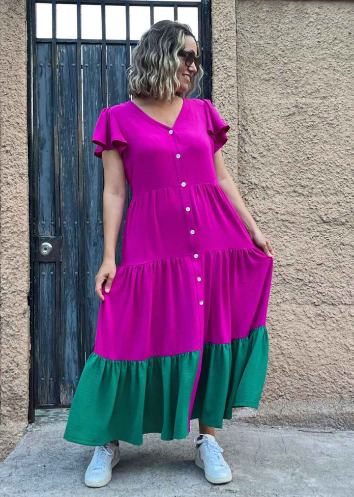 Vestido Domi | Bicolor - Fucsia & Verde