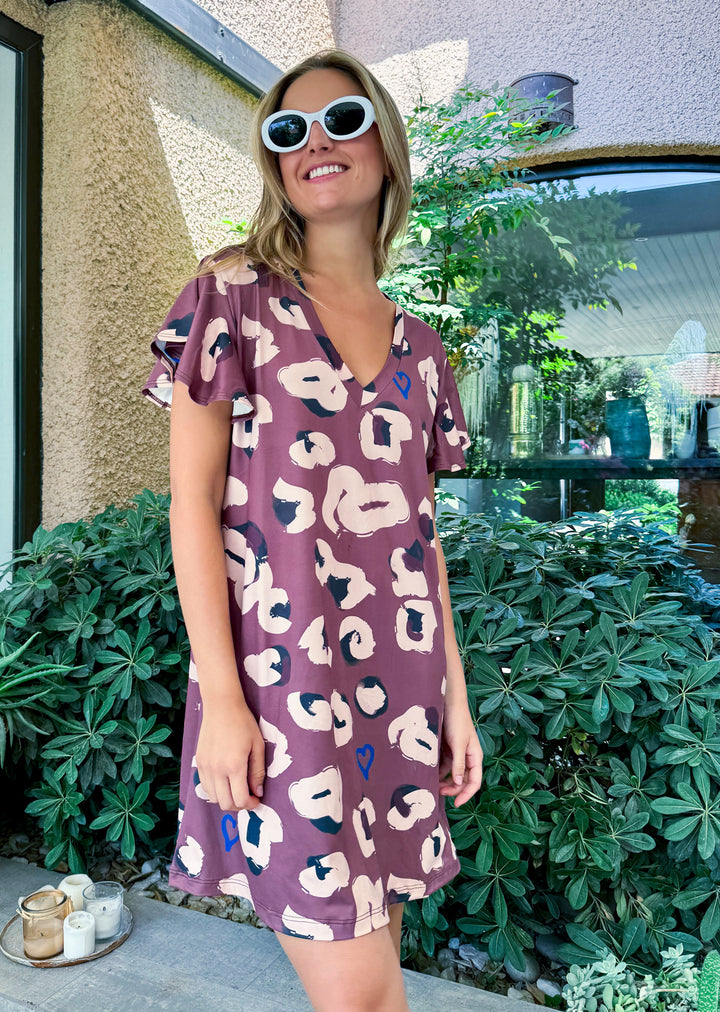 Vestido Ina | Leopardo Corazón Fondo Chocolate