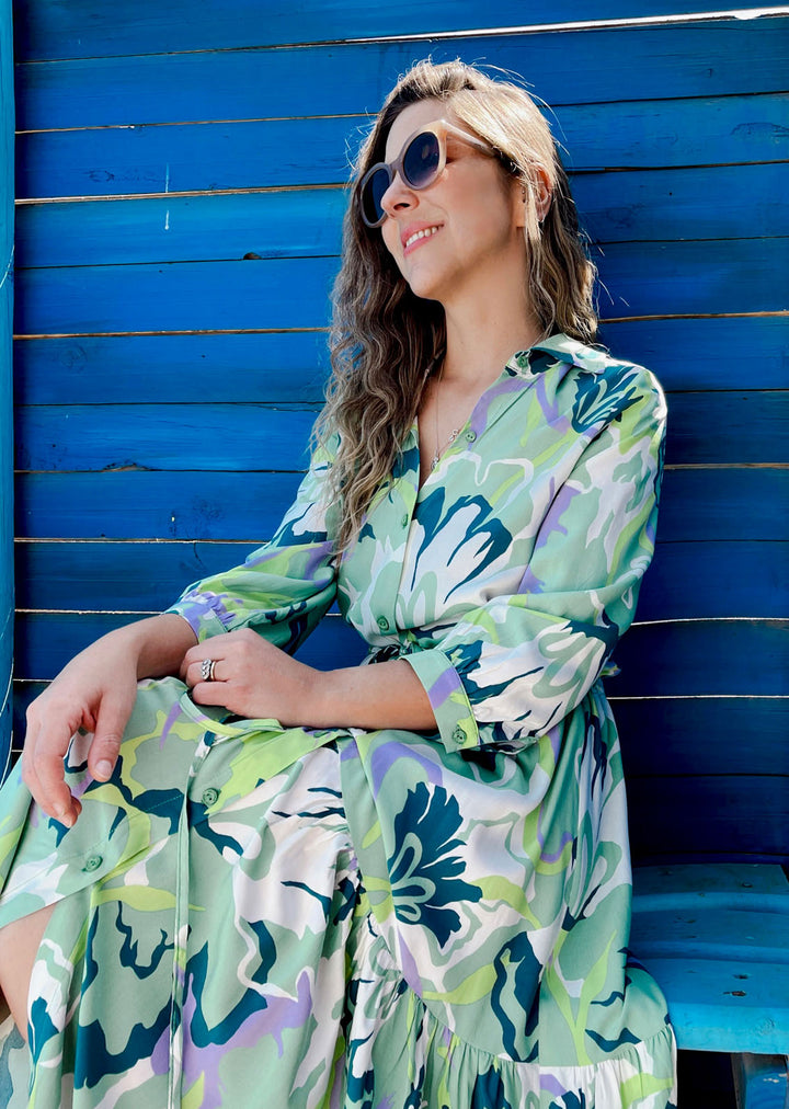 Camisero Pilar manga 3/4 | Flores - verde