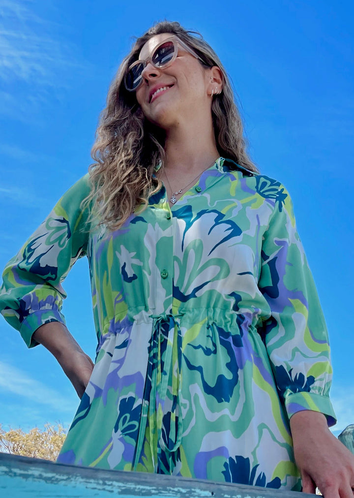 Camisero Pilar manga 3/4 | Flores - verde