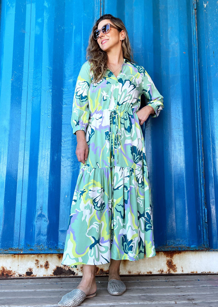 Camisero Pilar manga 3/4 | Flores - verde