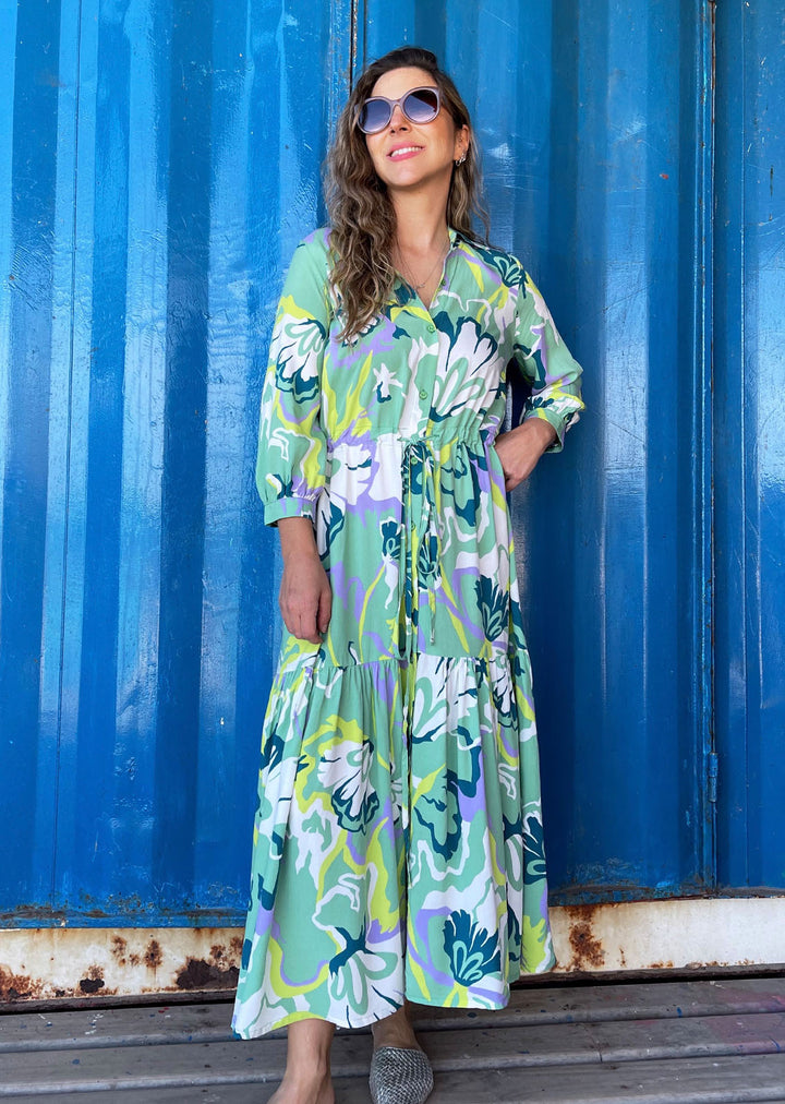 Camisero Pilar manga 3/4 | Flores - verde